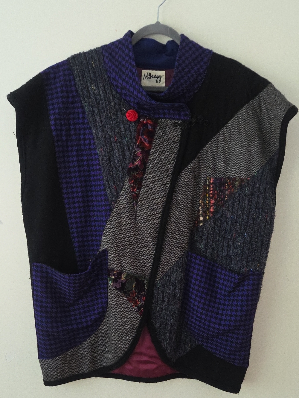 Vintage MGregg Patchwork Oversized Vest Mixed Media Quilted Tweed Houndstooth